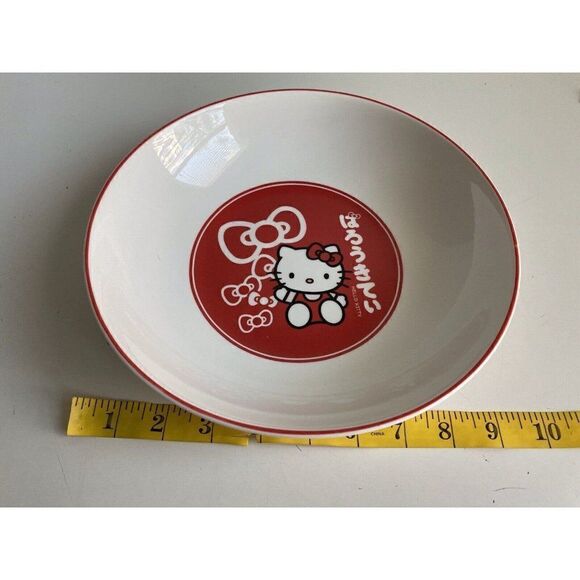 Set Of 2 Sanrio Hello Kitty 9" Ceramic Pasta Dinner Bowls Red Bows NEW - Picture 6 of 11